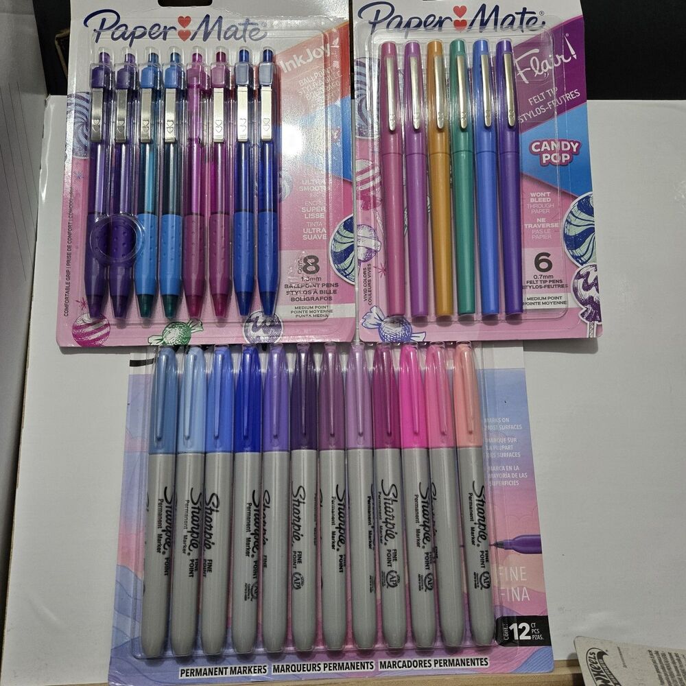 Sharpie Permanent Markers Paper Mate Flair Felt Tip & InkJoy Candy Pop Pens Lot